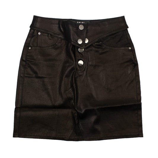 Amiri Fold-Over Leather Skirt - Black