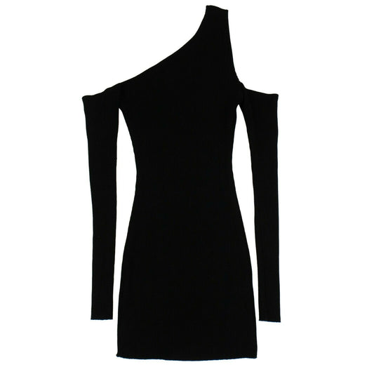 Amiri Off-Shoulder Rib Knit Mini Dress - Black