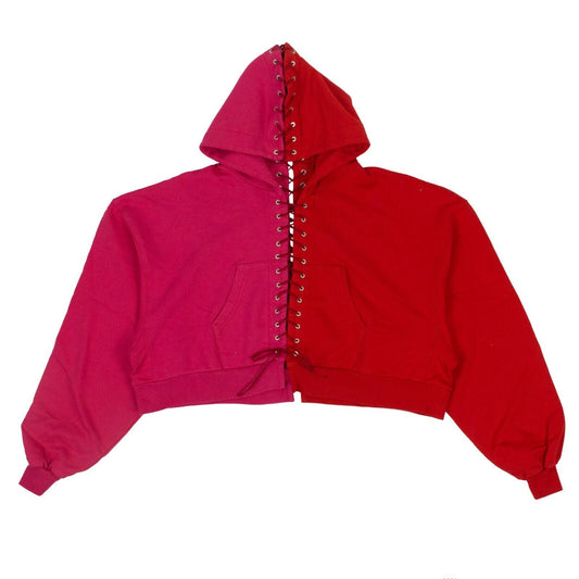 Unravel Project Lace-Up Hoodie Sweatshirt - Fuchsia/Red