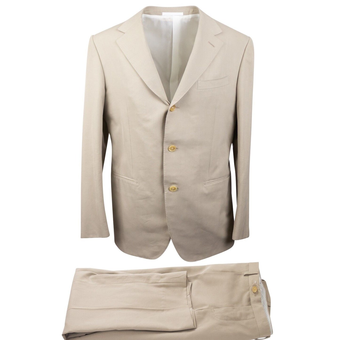 Beige Cotton Single Breasted Suit