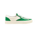 Green And White Leather Skeleton Toe Slip On Sneakers