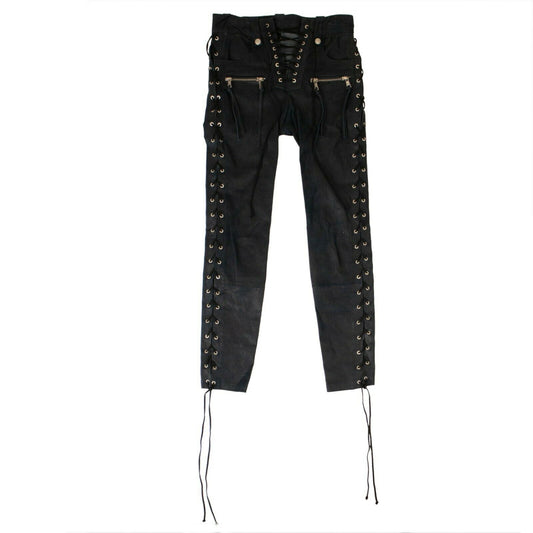 Unravel Project Leather Side Lace Up Skinny Pants - Blue