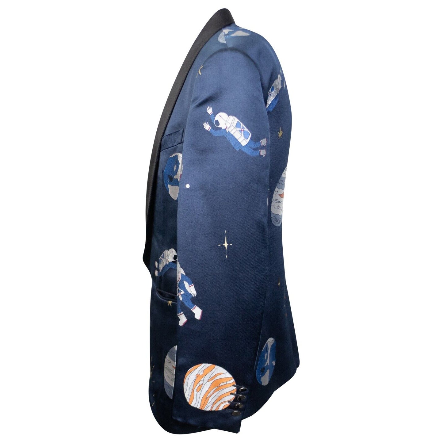 Caruso Silk Space Print Single Breasted Blazer - Navy
