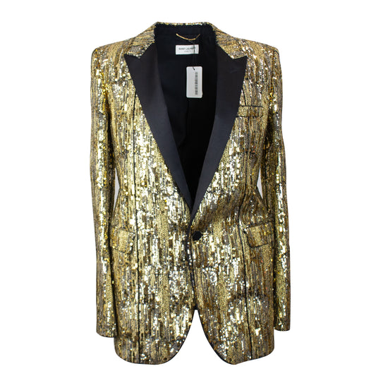 NWT SAINT LAURENT Gold Sequined Embellished Blazer