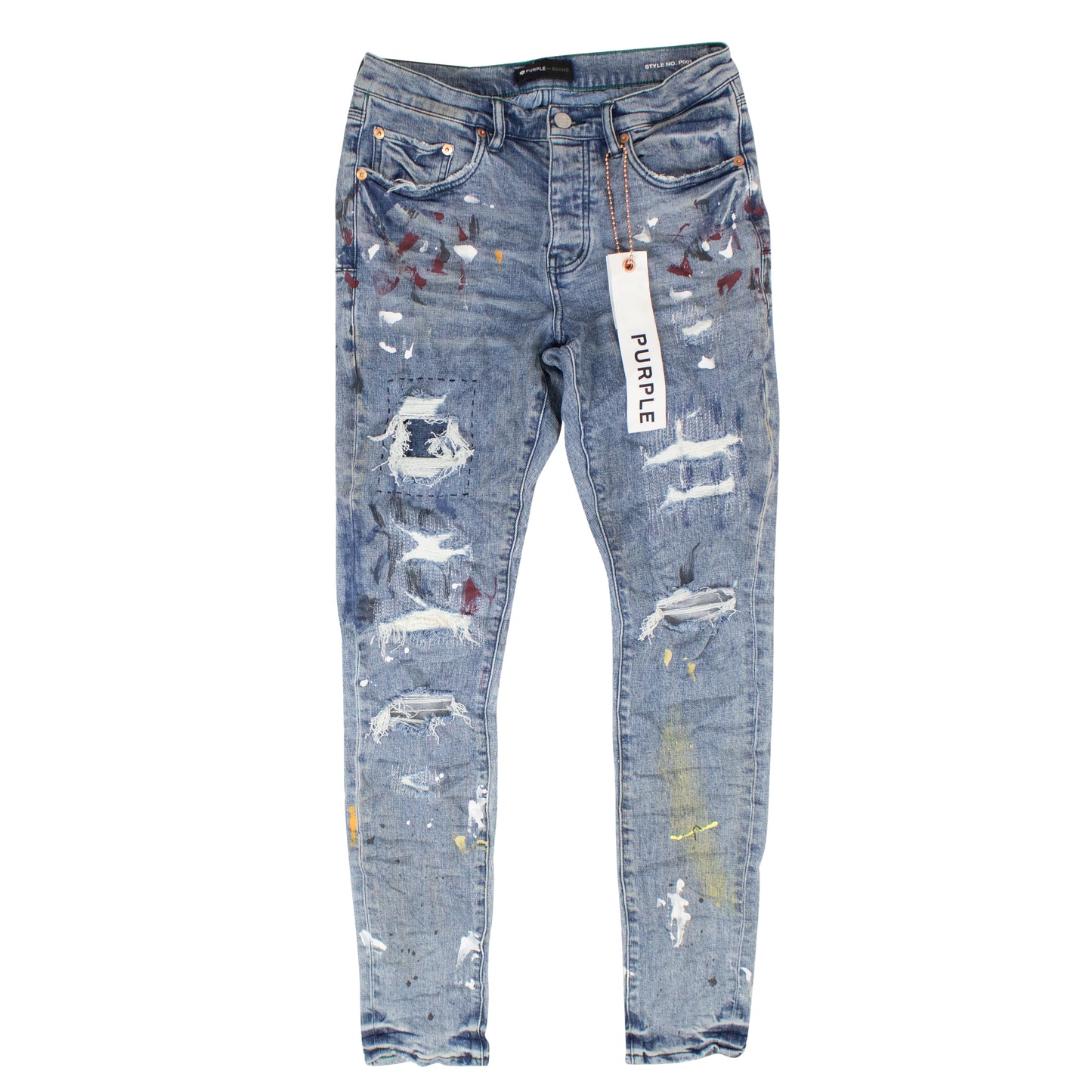 Indigo Faded Paint Repair Jeans