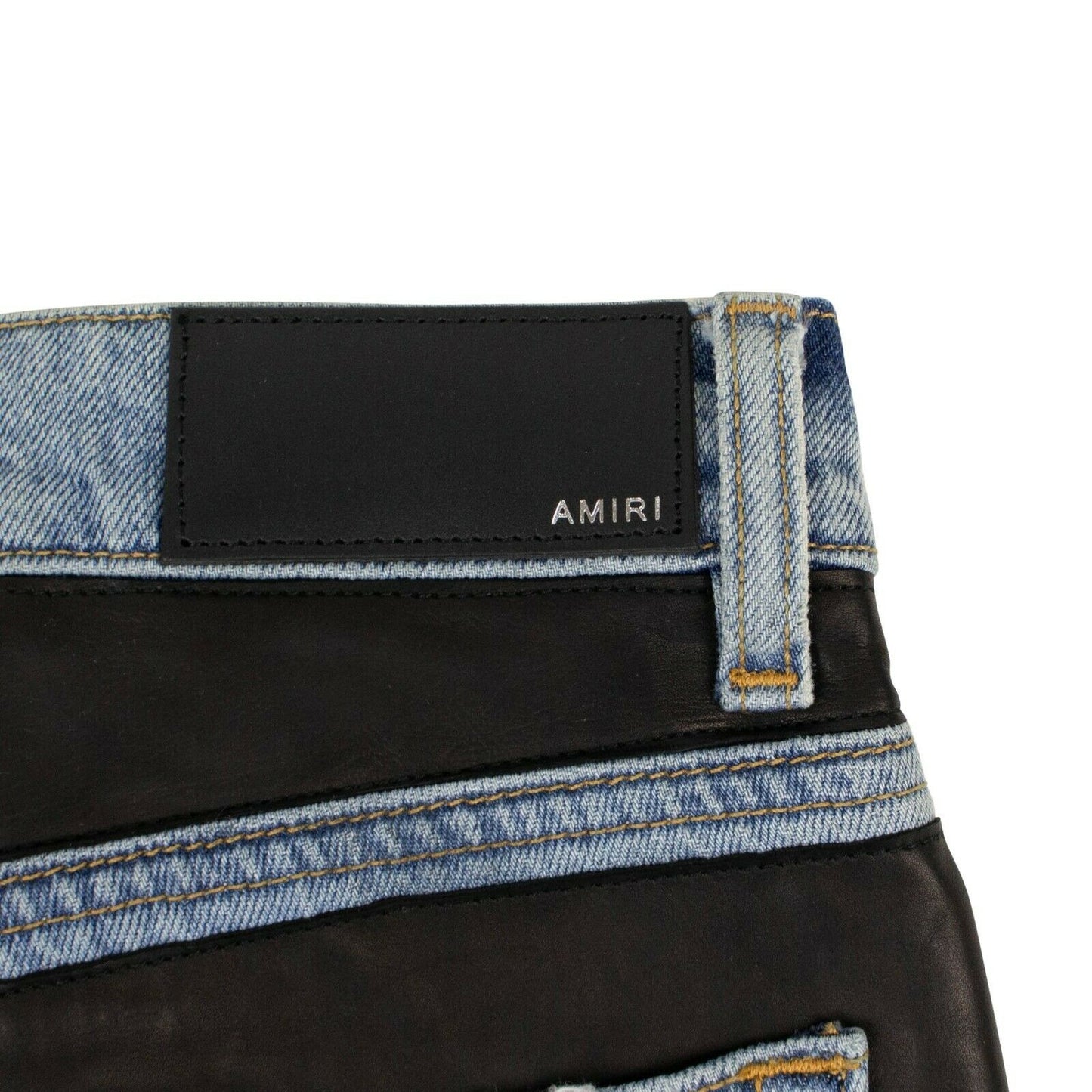 Amiri Leather Denim Straight Jeans - Indigo