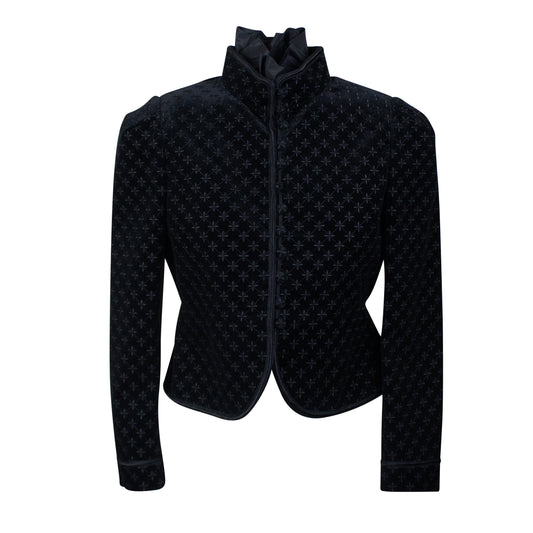 YSL-XTPS-0001/36 538408Y596T1000 Black Saint Laurent Star Embroidered Velvet High Neck Jacket