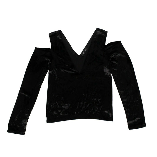 Baja East Sparkly Velvet Cold Shoulder Shirt - Black