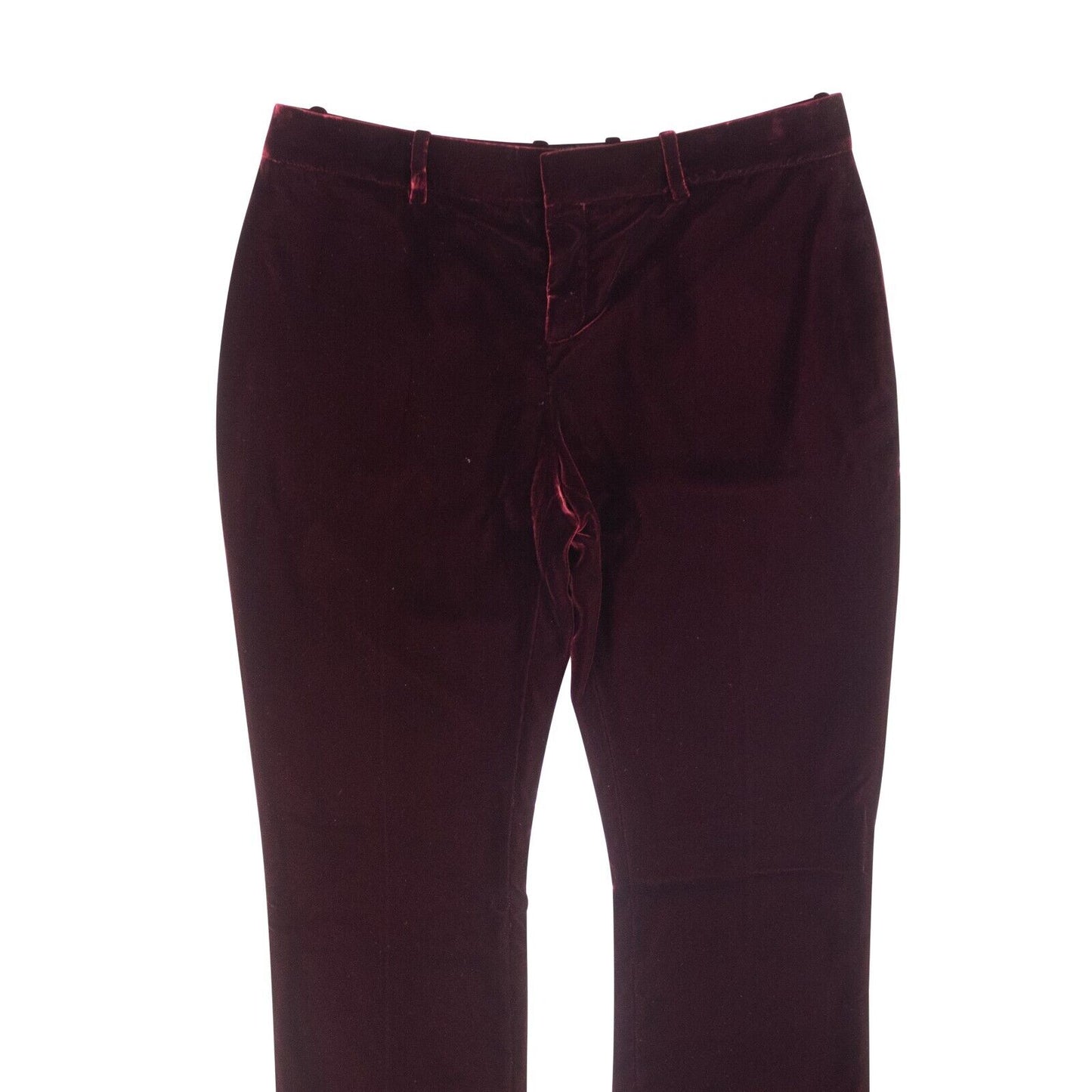 Women's Burgundy Cropped Straight-Fit Velvet Slacks