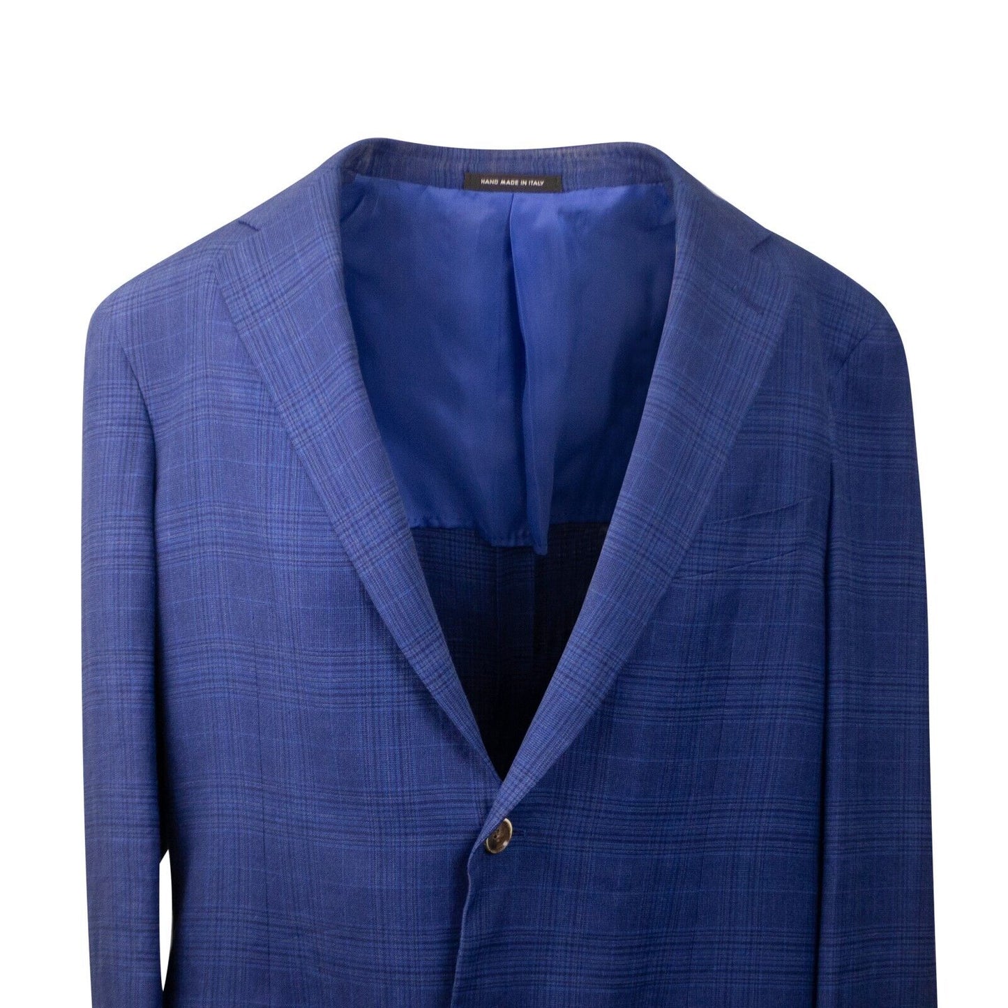 Blue Linen Blend Plaid Single Breasted Blazer