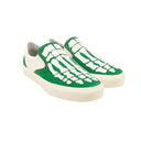 Green And White Leather Skeleton Toe Slip On Sneakers